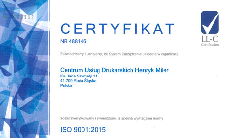 Mamy Certyfikat ISO!
